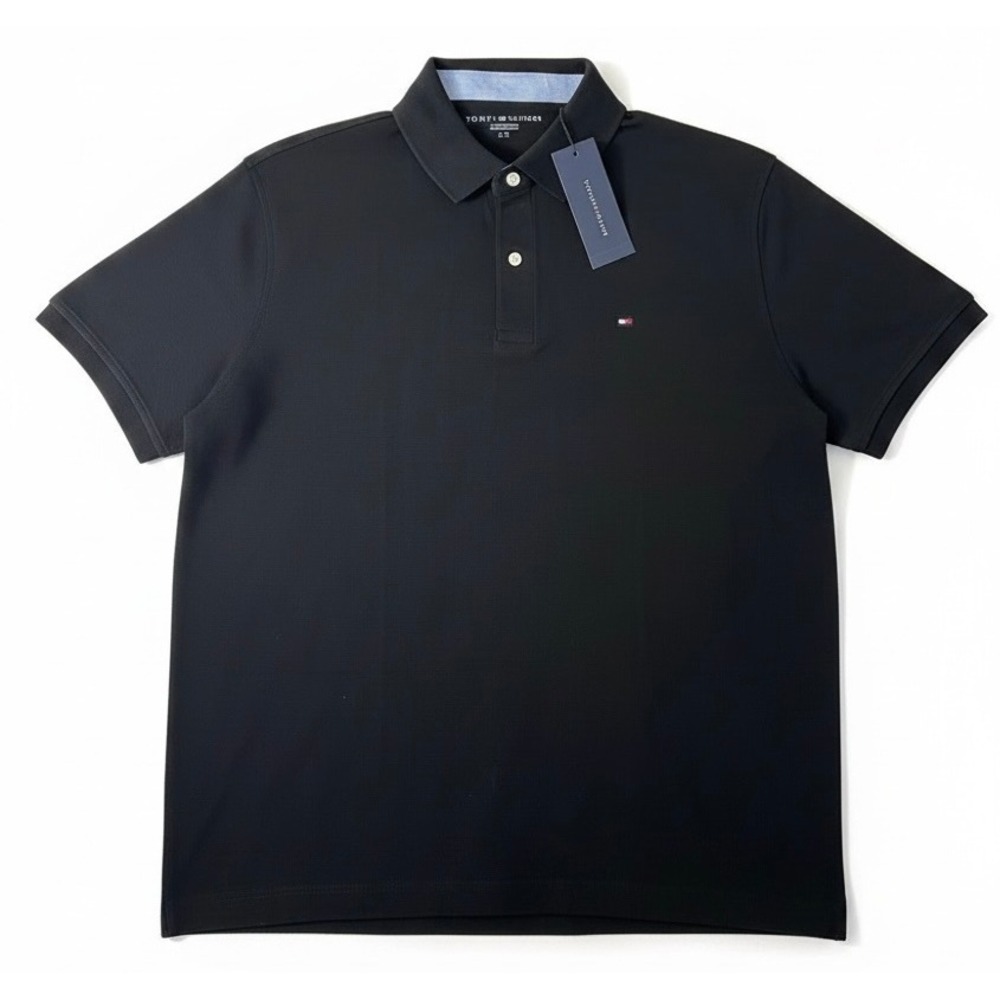 Tommy Hilfiger Mens Black Short Sleeve Polo Shirt Large NWT
